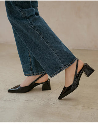 Pelinz Enamel Mid-heel Slingback 5cm 7cm
