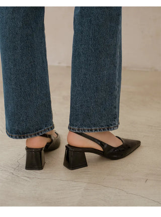 Pelinz Enamel Mid-heel Slingback 5cm 7cm