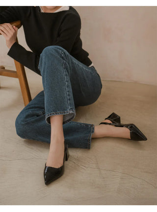 Pelinz Enamel Mid-heel Slingback 5cm 7cm