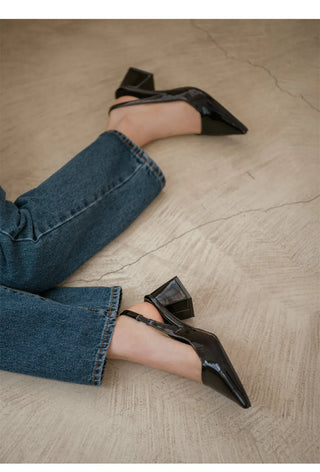 Pelinz Enamel Mid-heel Slingback 5cm 7cm