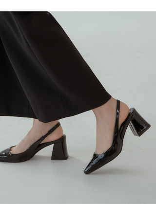 Pelinz Enamel Mid-heel Slingback 5cm 7cm