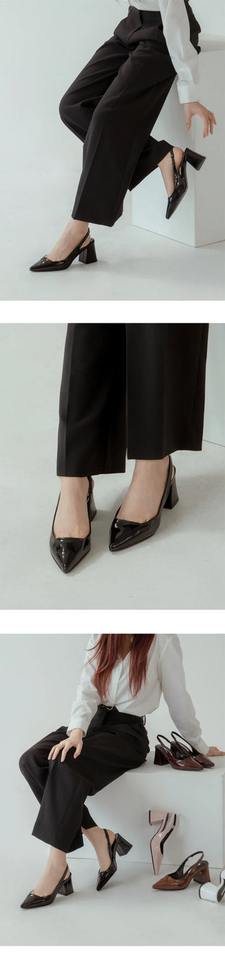 Pelinz Enamel Mid-heel Slingback 5cm 7cm