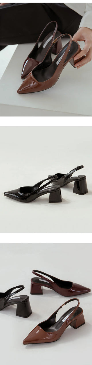 Pelinz Enamel Mid-heel Slingback 5cm 7cm