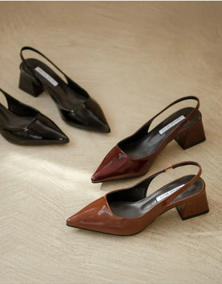Pelinz Enamel Mid-heel Slingback 5cm 7cm