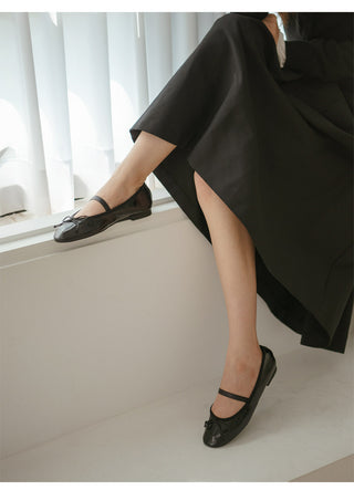 Monzure Ribbon Mary Jane Flat Shoes 1cm