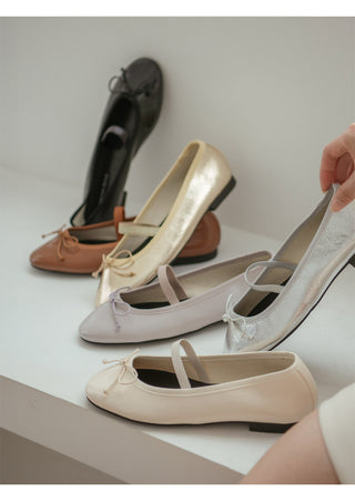 Monzure Ribbon Mary Jane Flat Shoes 1cm