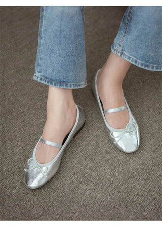 Monzure Ribbon Mary Jane Flat Shoes 1cm