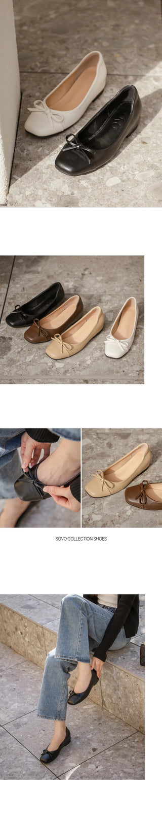 Brenton Square Ribbon Flat Shoes 1cm