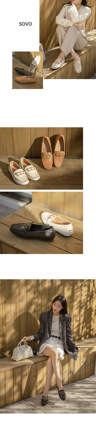 Comforton Cowhide Flats Loafers 1cm