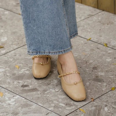 Circled Gold Chain Hidden Heel Flats 1cm