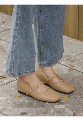 Circled Gold Chain Hidden Heel Flats 1cm