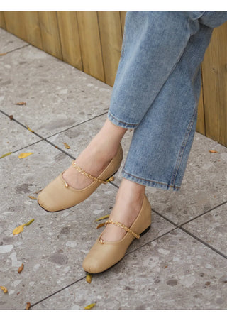 Circled Gold Chain Hidden Heel Flats 1cm