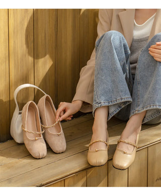 Circled Gold Chain Hidden Heel Flats 1cm