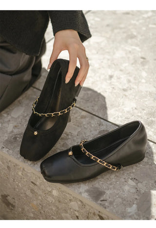 Circled Gold Chain Hidden Heel Flats 1cm