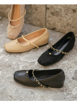 Circled Gold Chain Hidden Heel Flats 1cm