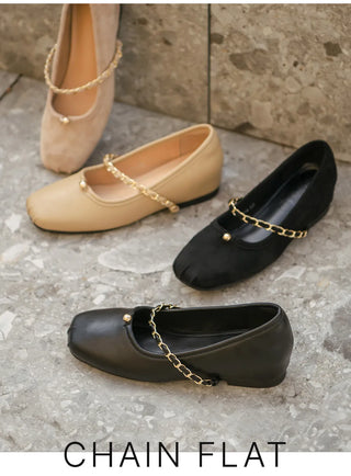 Circled Gold Chain Hidden Heel Flats 1cm