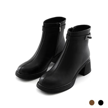 Buckled Belt Cowhide Ankle Boots 5cm