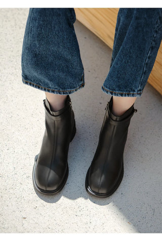 Buckled Belt Cowhide Ankle Boots 5cm