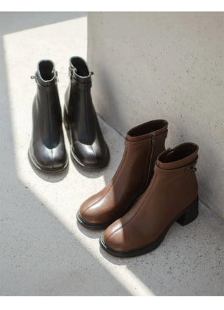 Buckled Belt Cowhide Ankle Boots 5cm