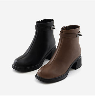 Buckled Belt Cowhide Ankle Boots 5cm