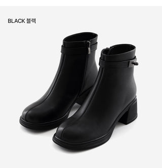 Buckled Belt Cowhide Ankle Boots 5cm