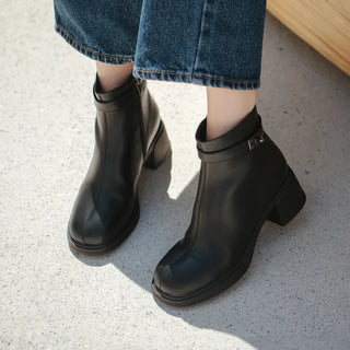 Buckled Belt Cowhide Ankle Boots 5cm