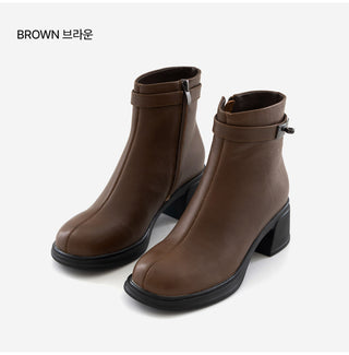 Buckled Belt Cowhide Ankle Boots 5cm