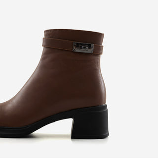 Buckled Belt Cowhide Ankle Boots 5cm
