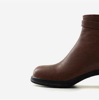 Buckled Belt Cowhide Ankle Boots 5cm