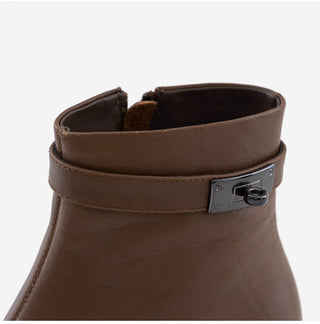 Buckled Belt Cowhide Ankle Boots 5cm