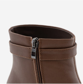 Buckled Belt Cowhide Ankle Boots 5cm