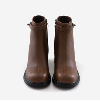 Buckled Belt Cowhide Ankle Boots 5cm
