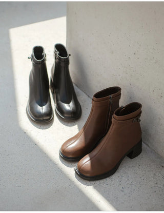 Buckled Belt Cowhide Ankle Boots 5cm