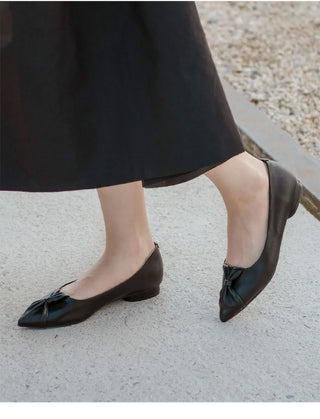 Launched Cowhide Ribbon Stiletto Flat Shoes 2cm
