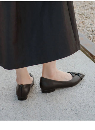 Launched Cowhide Ribbon Stiletto Flat Shoes 2cm