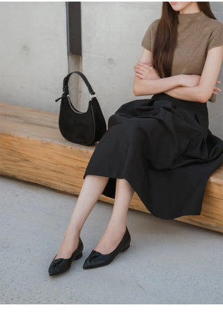 Launched Cowhide Ribbon Stiletto Flat Shoes 2cm