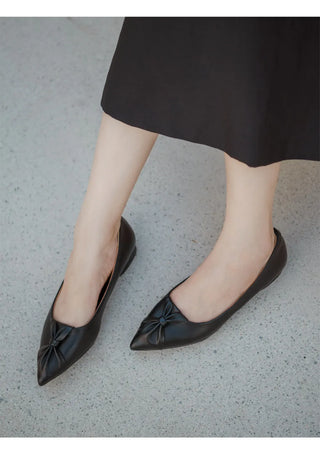 Launched Cowhide Ribbon Stiletto Flat Shoes 2cm