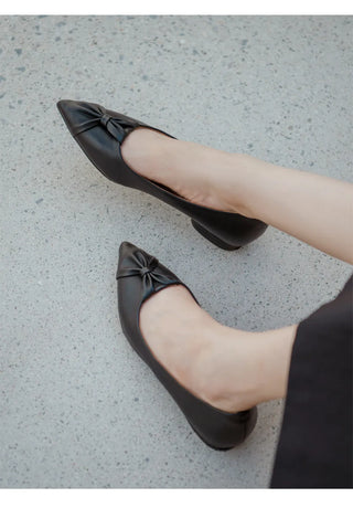 Launched Cowhide Ribbon Stiletto Flat Shoes 2cm