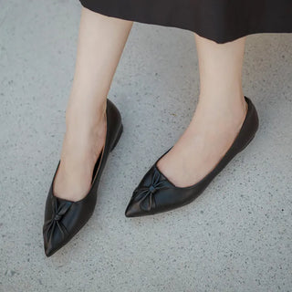Launched Cowhide Ribbon Stiletto Flat Shoes 2cm