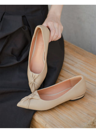 Launched Cowhide Ribbon Stiletto Flat Shoes 2cm