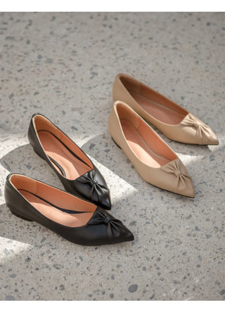 Launched Cowhide Ribbon Stiletto Flat Shoes 2cm