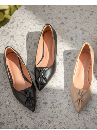 Launched Cowhide Ribbon Stiletto Flat Shoes 2cm