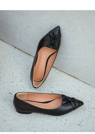 Launched Cowhide Ribbon Stiletto Flat Shoes 2cm