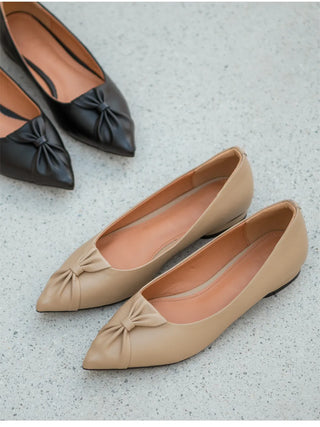 Launched Cowhide Ribbon Stiletto Flat Shoes 2cm