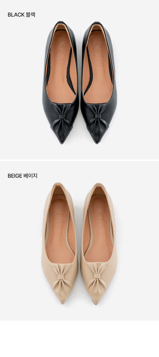 Launched Cowhide Ribbon Stiletto Flat Shoes 2cm