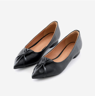Launched Cowhide Ribbon Stiletto Flat Shoes 2cm