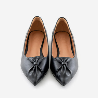 Launched Cowhide Ribbon Stiletto Flat Shoes 2cm