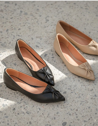 Launched Cowhide Ribbon Stiletto Flat Shoes 2cm