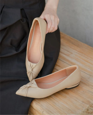 Launched Cowhide Ribbon Stiletto Flat Shoes 2cm