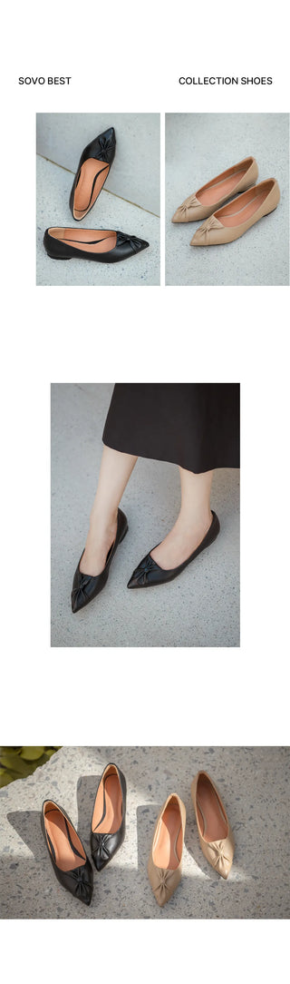 Launched Cowhide Ribbon Stiletto Flat Shoes 2cm